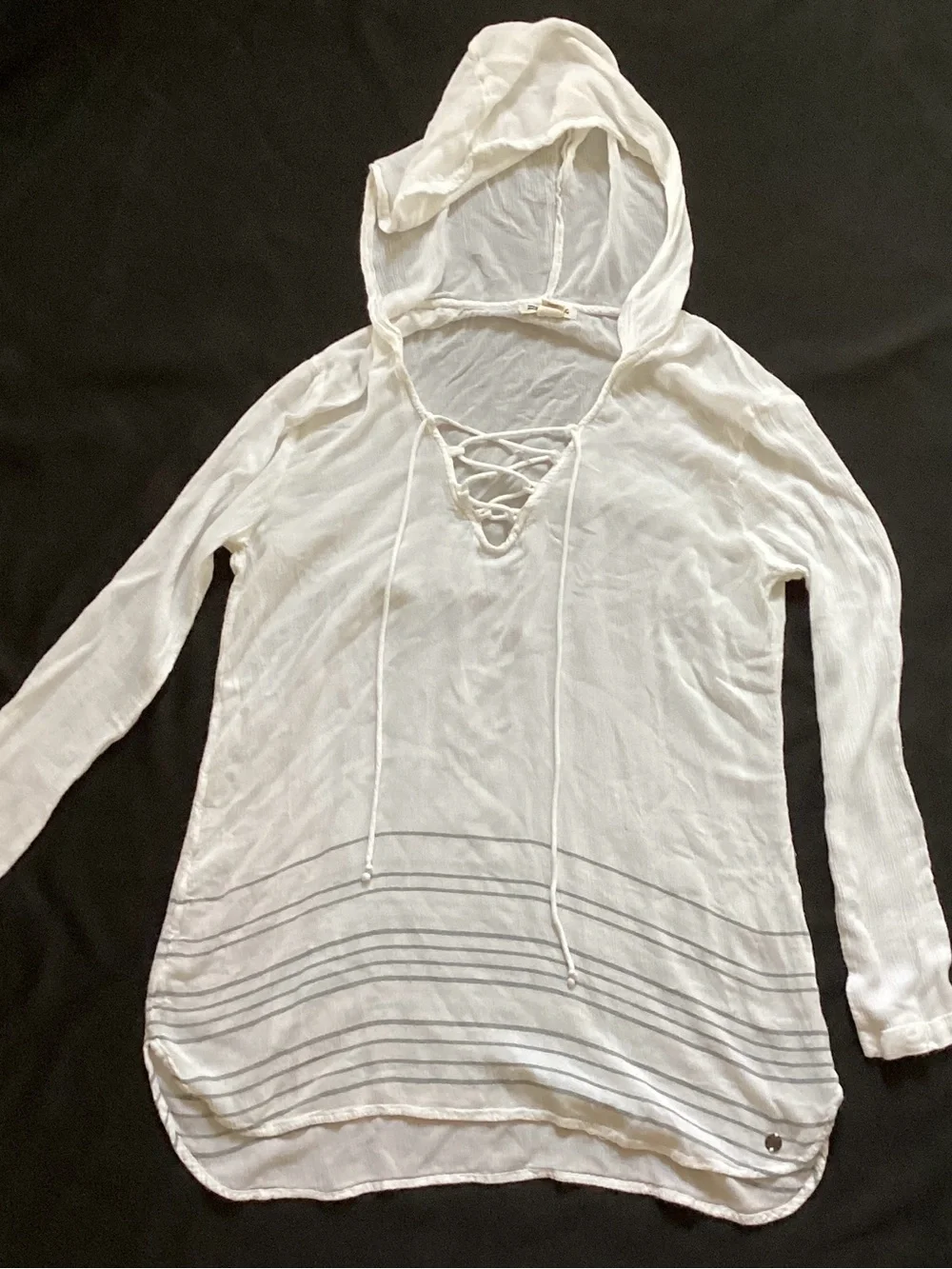 Billabong White Hooded Lace-Up Swim Coverup